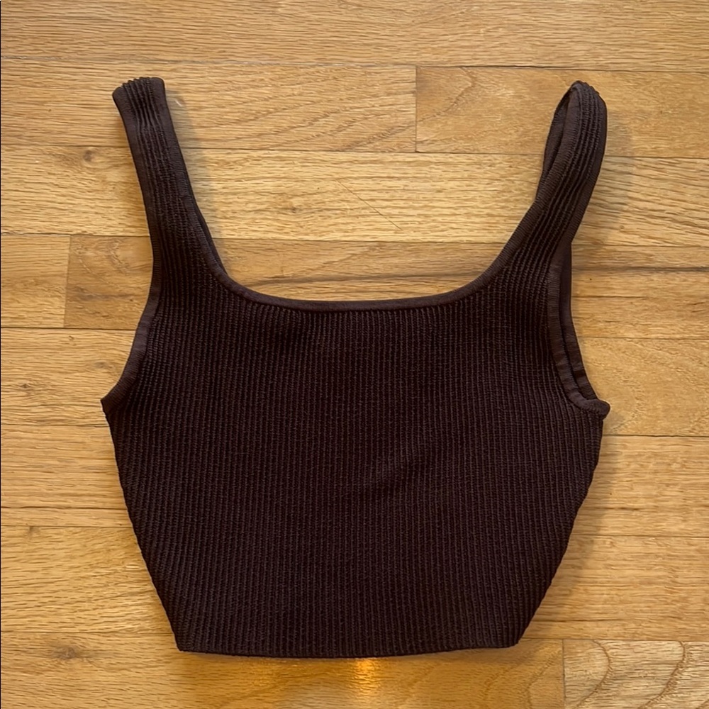 Brown Ribbed Women's Top